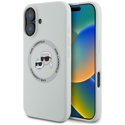 KARL LAGERFELD futerał do IPHONE 16 kompatybilny z MagSafe KLHMP16SSKCHTCE (Silicone KC Heads) beżowy