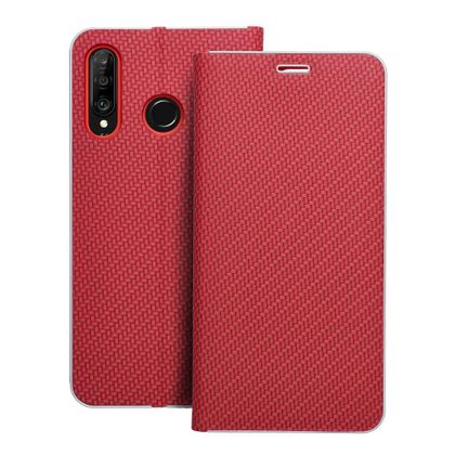 Etui z klapką na Huawei P30 LITE Luna Book Carbon czerwone