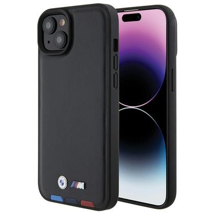 BMW BMHCP15M22PTDK iPhone 15 Plus /14 Plus 6.7" czarny/black Leather Stamp Tricolor