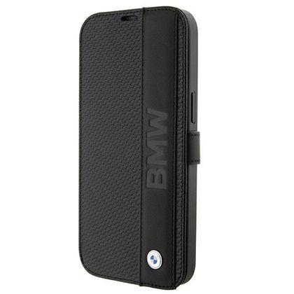 BMW BMBKP15L22RDPK iPhone 15 Pro 6.1"czarny/black bookcase Leather Textured & Stripe