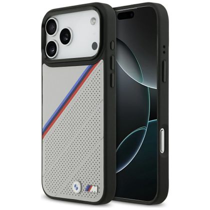 Etui BMW M Tricolor Metal Logo MagSafe do iPhone 17 Pro Max / 18 Pro Max szary
