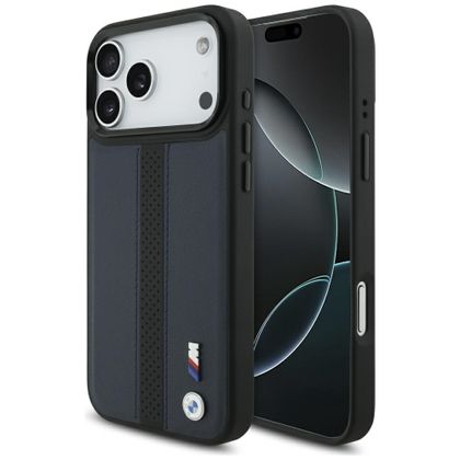 Etui BMW M Perforated Stripe Logo MagSafe do iPhone 17 Pro Max granatowy