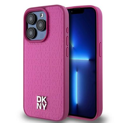 DKNY DKHMP15LPSHRPSP iPhone 15 Pro6.1" różowy/pink hardcase Leather Monogram Pattern Metal Logo MagSafe