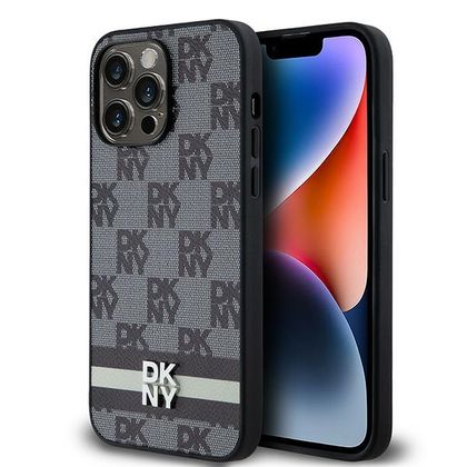 DKNY DKHCP14XPCPTSSK iPhone 14 Pro Max6.7" czarny/black hardcase Leather Checkered Mono Pattern & Printed Stripes