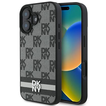 DKNY DKHCP16SPCPTSSK iPhone 16 6.1"6.1" czarny/black hardcase Checkered Pattern & Printed Stripes