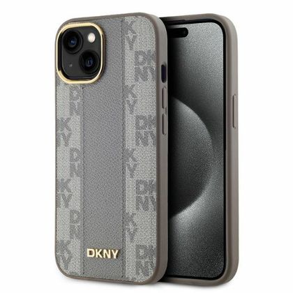 DKNY DKHMP15SPCPVSLE iPhone 156.1" beżowy/beige hardcase Leather Checkered Mono Pattern MagSafe