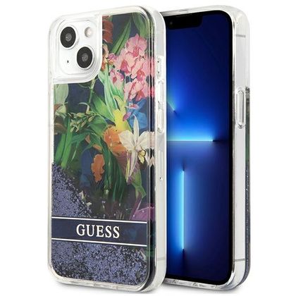 Guess GUHCP13MLFLSB iPhone 13 / 14 / 156.1" niebieski/blue hardcase Flower Liquid Glitter