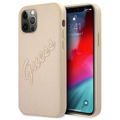 Guess GUHCP12LRSAVSLG iPhone 12 ProMax 6,7" złoty/gold hardcase Saffiano Vintage Script