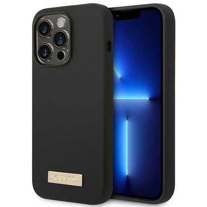Guess GUHMP14LSBPLK iPhone 14 Pro6,1" czarny/black hard case Silicone Logo Plate MagSafe