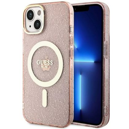 Guess GUHMP14SHCMCGP iPhone 14 / 15 / 136.1" różowy/pink hardcase Glitter Gold MagSafe