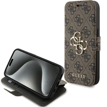 Guess GUBKP15L4GMGBR iPhone 15 Pro 6.1"brązowy/book book 4G Metal Logo