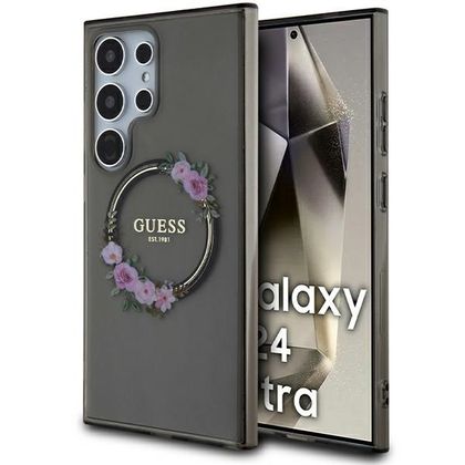 Guess GUHMS24LHFWFCK S24 Ultra S928czarny/black hardcase IML Flowers Wreath MagSafe