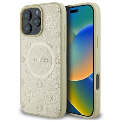 Guess GUHMP16XPSAPSMED iPhone 16 Pro Max 6.9" złoty/gold hardcase Saffiano Peony Classic Logo MagSafe