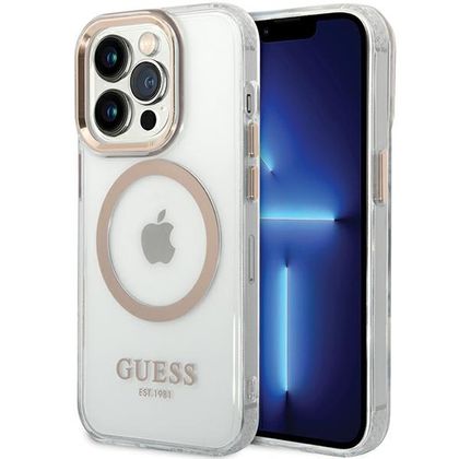 Guess GUHMP15XHTRMD iPhone 15 Pro Max6.7" złoty/gold hard case Metal Outline Magsafe