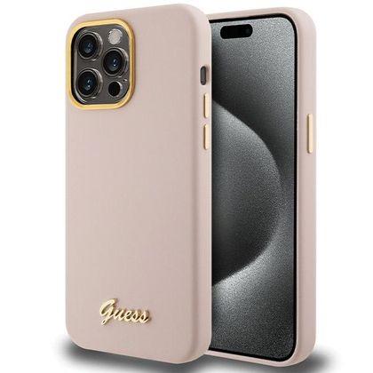Guess GUHCP15XSMBSLP iPhone 15 Pro Max 6.7" różowy/pink hardcase Silicone Script Metal Logo & Frame