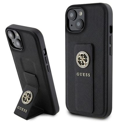 Guess GUHCP15SPGSSADK iPhone 15 / 14 / 13 6.1" czarny/black hardcase Grip Stand 4G Saffiano Strass