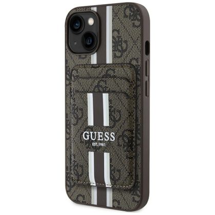 Etui Guess 4G Stripes z portfelem Magsafe do iPhone 15 brązowy