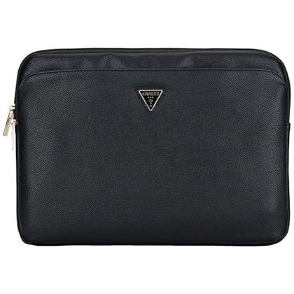 Torba Guess Sleeve 14" Grained Zipper Pocket Triangle Logo czarny