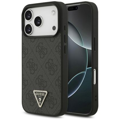 Etui Guess Leather 4G Triangle Strass MagSafe do iPhone 17 Pro / 18 Pro czarny