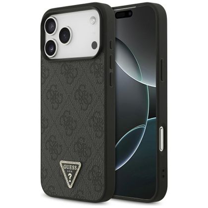 Etui Guess Leather 4G Triangle Strass MagSafe do iPhone 17 Pro Max / 18 Pro Max czarny