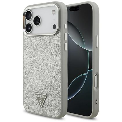 Etui Guess Glitter Triangle Logo MagSafe do iPhone 17 Pro Max / 18 Pro Max srebrny