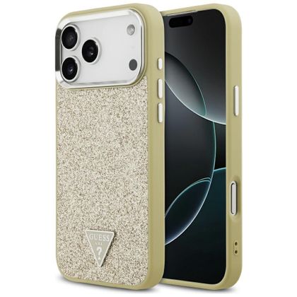 Etui Guess Glitter Triangle Logo MagSafe do iPhone 17 Pro Max / 18 Pro Max złoty