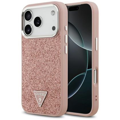 Etui Guess Glitter Triangle Logo MagSafe do iPhone 17 Pro / 18 Pro różowy