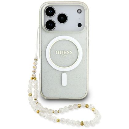 Etui Guess IML Glitter Pearl Strap MagSafe do iPhone 17 Pro Max / 18 Pro Max przezroczysty