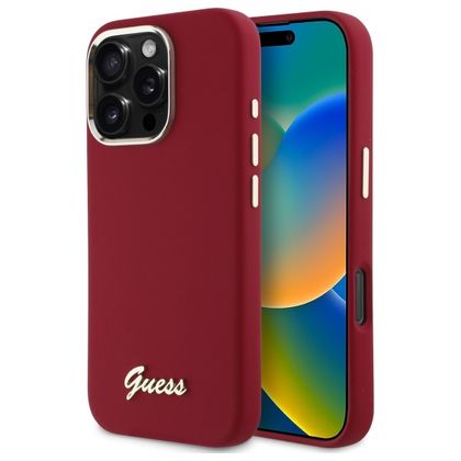 Guess GUHCP16XSMBSLM iPhone 16 Pro Max6.9" magenta hardcase Silicone Script Metal Logo