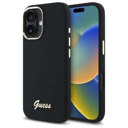 Guess GUHCP16SSMBSLK iPhone 16 6.1" czarny/black hardcase Silicone Script Metal Logo & Frame