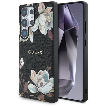 Etui Guess Grained Printed Flower Pattern MagSafe do Samsung Galaxy S25 Ultra czarny