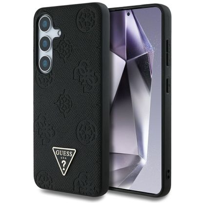 Etui Guess Grained Hot Stamp Peony Pattern Triangle Logo MagSafe do Samsung Galaxy S25 czarny