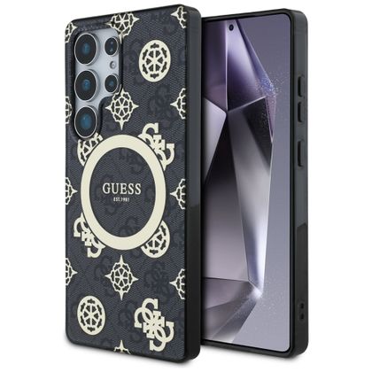 Etui Guess 4G Background Gold Electroplated Peony Pattern MagSafe do Samsung Galaxy S25 Ultra czarny