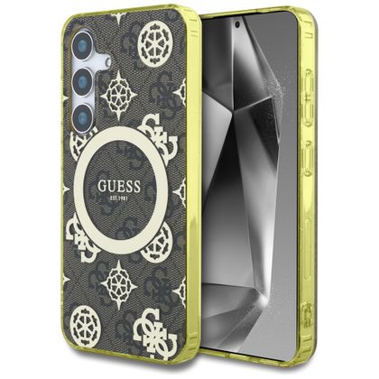 Etui Guess 4G Background Gold Electroplated Peony Pattern MagSafe do Samsung Galaxy S25 brązowy