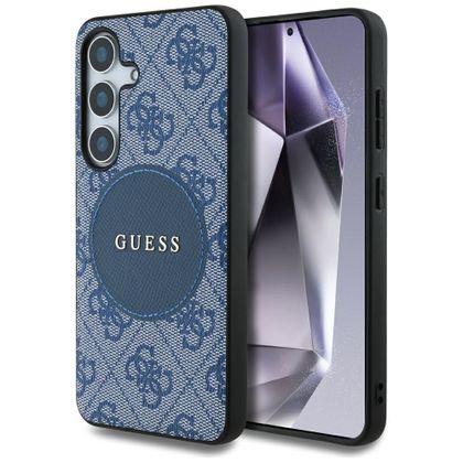 Etui Guess 4G Round Patch Classic Logo MagSafe do Samsung Galaxy S25+ niebieski