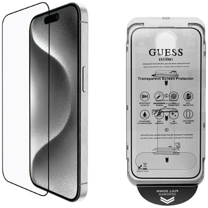 Zestaw 2w1 Guess BP Rhinestone szkło na ekran i obiektyw aparatu do iPhone 16 Pro Max złoty