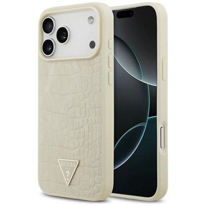 Etui Guess Croco Triangle Logo MagSafe do iPhone 17 Pro Max / 18 Pro Max złoty