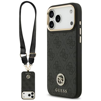 Etui Guess 4G Strass Logo & Big Strap Metal Buttons MagSafe do iPhone 17 Pro Max / 18 Pro Max czarny
