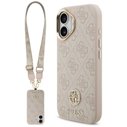 Etui Guess 4G Strass Logo & Big Strap Metal Buttons MagSafe do iPhone 17 różowy