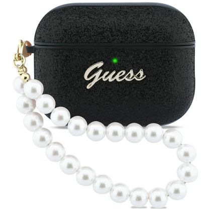 Etui Guess Glitter Pearl Strap do AirPods Pro 3 czarny