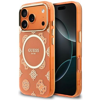 Etui Guess IML Peony Dot MagSafe do iPhone 17 Pro / 18 Pro pomarańczowy