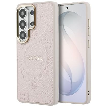 Etui Guess Saffiano Peony Embossed Ring MagSafe do Samsung Galaxy S26 Ultra różowy