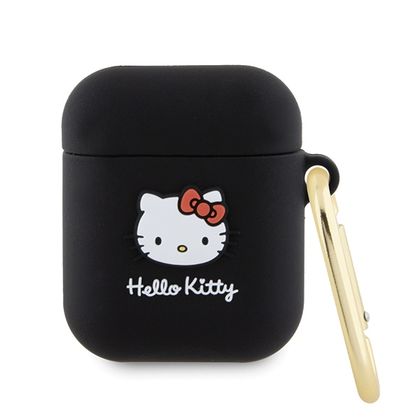Hello Kitty HKA23DKHSK Airpods 1/2 coverczarny/black Silicone 3D Kitty Head