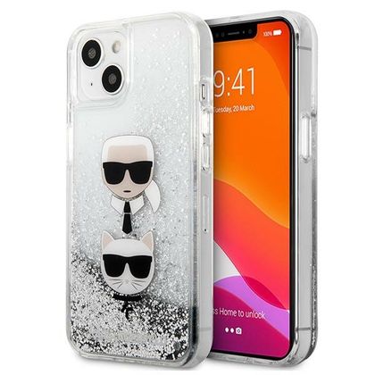 Karl Lagerfeld KLHCP13MKICGLS iPhone 13/ 14 / 15 6,1" srebrny/silver hardcase Liquid Glitter Karl&Choupette Head