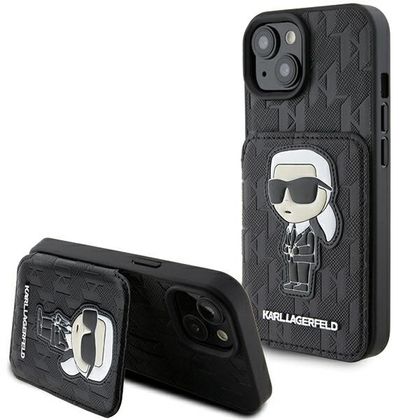 Karl Lagerfeld KLHCP15SSAKKNSCK iPhone 15 / 14 / 13 6.1" czarny/black hardcase Saffiano Cardslots and Stand Monogram Ikonik Patch