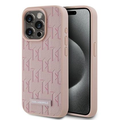 Karl Lagerfeld KLHMP15LPKHPORPP iPhone 15 Pro 6.1" hardcase różowy/pink Leather Monogram Metal Logo MagSafe