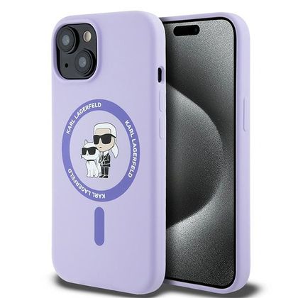 Karl Lagerfeld KLHMP15SSCMKCRHU iPhone 15 6.1" fioletowy/purple hardcase Silicone Karl&Choupette Heads Ring MagSafe