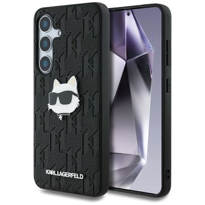 Etui Karl Lagerfeld Leather Monogram Pin Logo Choupette Head do Samsung Galaxy S25+ czarny