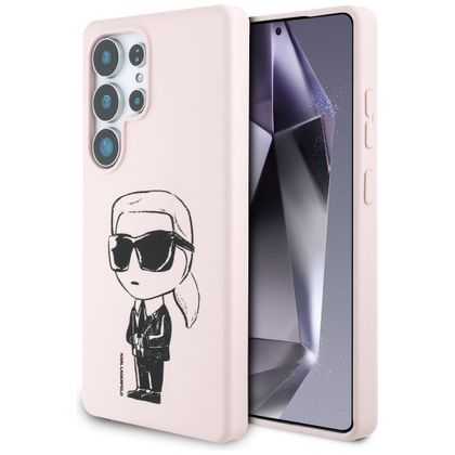 Etui Karl Lagerfeld Silicone Graffiti Ikonik Printed Logo MagSafe do Samsung Galaxy S25 Ultra różowy
