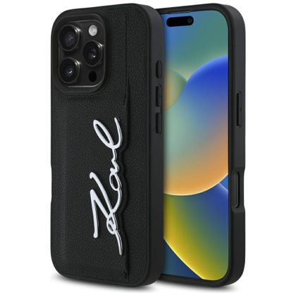 Etui Karl Lagerfeld HC Grained PU Cardslot Metal Signature do iPhone 16 Pro Max czarny